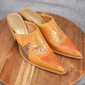BCBG Leather Mules Cowboy Boot Shoes Slip On Casual Western Womens 9B